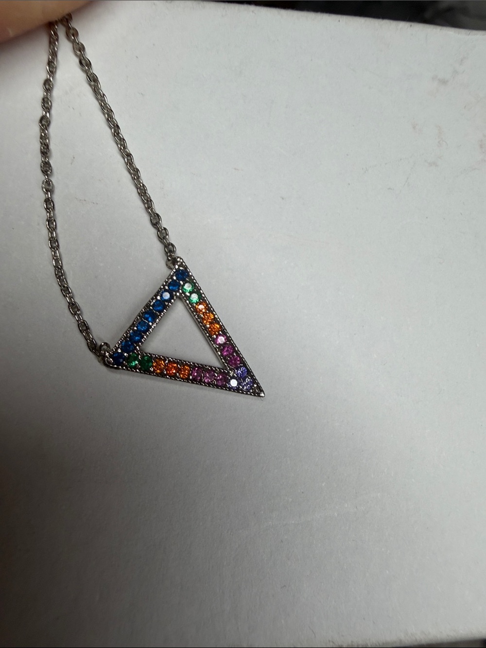 Sterling Silver Triangle Rainbow Crystal Necklace - Multicolor